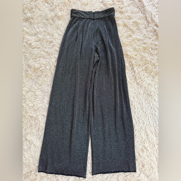 Carmen Marc Valvo SILK Black Glitter metallic Wide Leg Pants raw hem 6 high rise - Picture 6 of 8